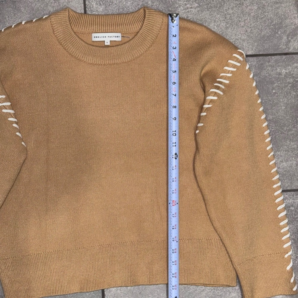English Factory Whip Contrast Stitch Sweater Camel Relaxed Fit Long Sleeve Sz S - Picture 14 of 16